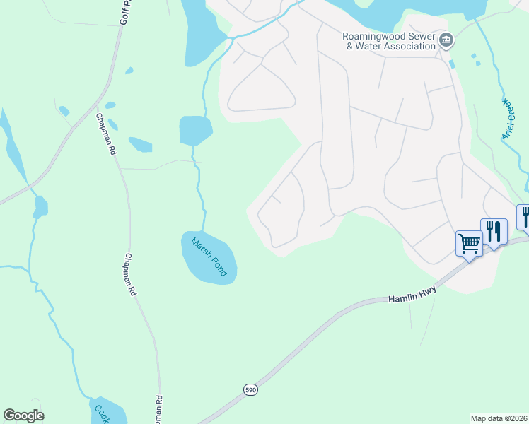 map of restaurants, bars, coffee shops, grocery stores, and more near 218-219 Ridgewood Circle in Hamlin