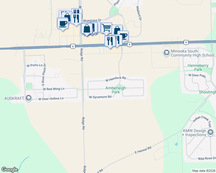map of restaurants, bars, coffee shops, grocery stores, and more near 25749 South Yellow Pine Drive in Channahon