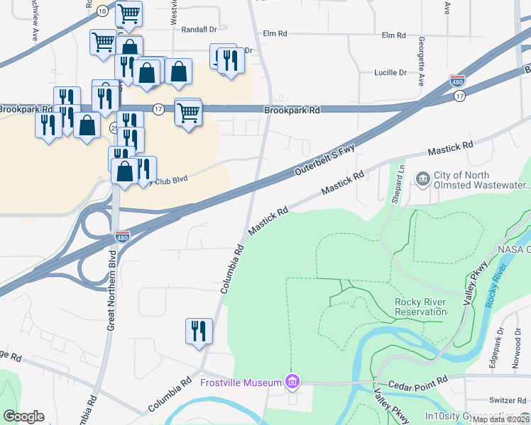 map of restaurants, bars, coffee shops, grocery stores, and more near 24300 Mastick Road in North Olmsted