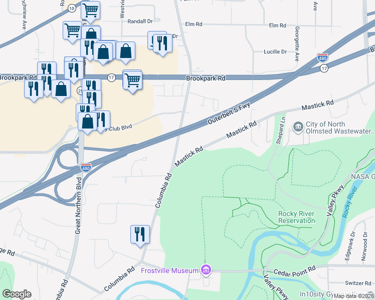 map of restaurants, bars, coffee shops, grocery stores, and more near 24300 Mastick Road in North Olmsted