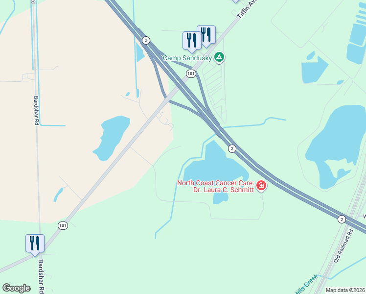 map of restaurants, bars, coffee shops, grocery stores, and more near Corniya Howard Cove in Sandusky
