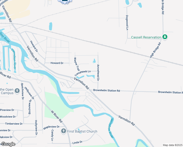 map of restaurants, bars, coffee shops, grocery stores, and more near 4286 Tomahawk Lane in Vermilion