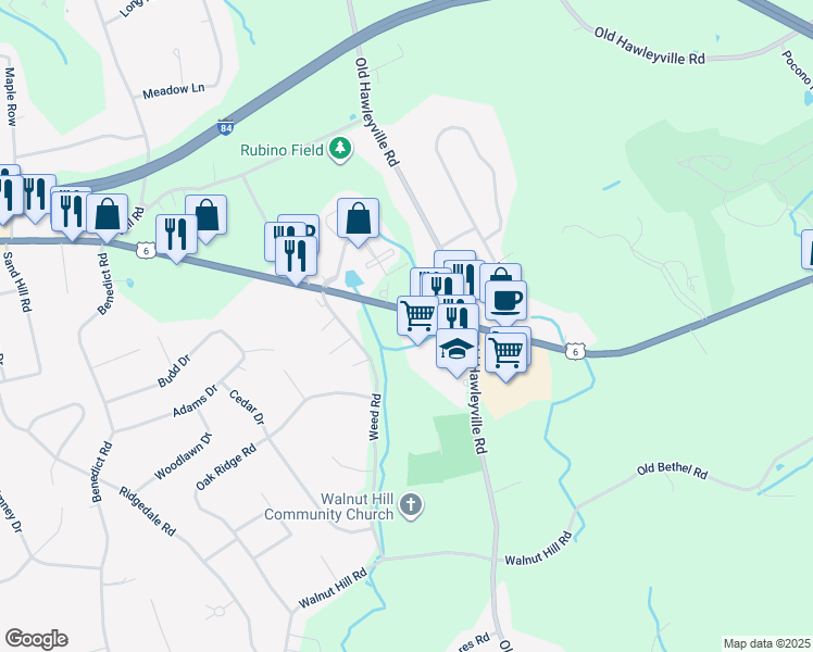 map of restaurants, bars, coffee shops, grocery stores, and more near 50 Grand Army of the Republic Highway in Newtown