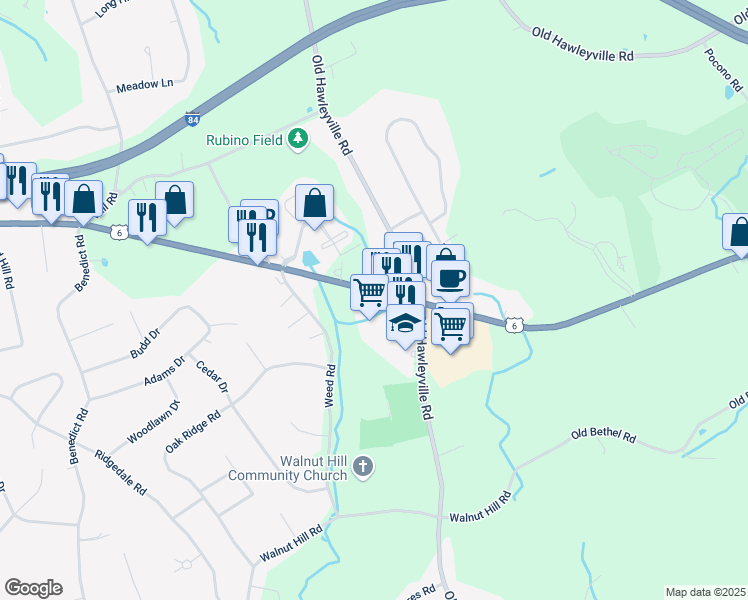 map of restaurants, bars, coffee shops, grocery stores, and more near 50-68 Grand Army of the Republic Hwy in Bethel