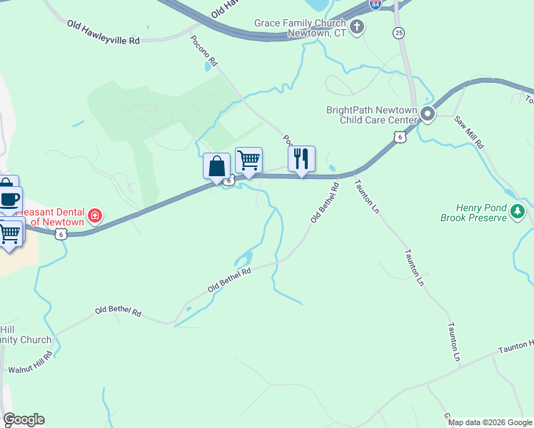 map of restaurants, bars, coffee shops, grocery stores, and more near 145 Mount Pleasant Road in Newtown