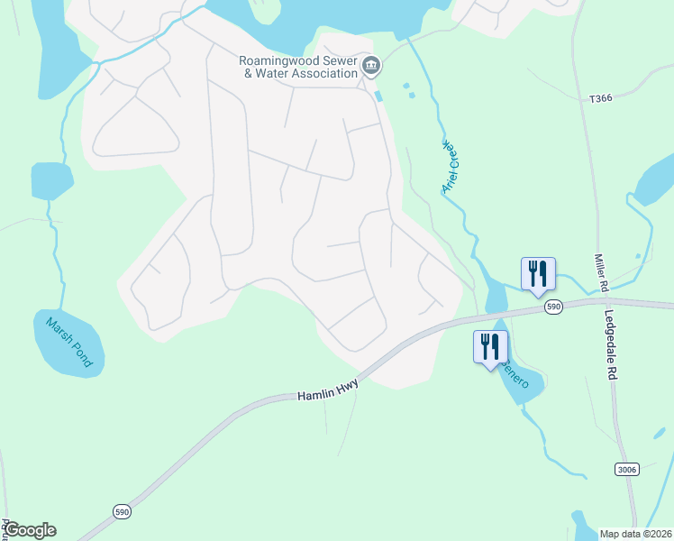 map of restaurants, bars, coffee shops, grocery stores, and more near 165 Greenview Court in Hamlin