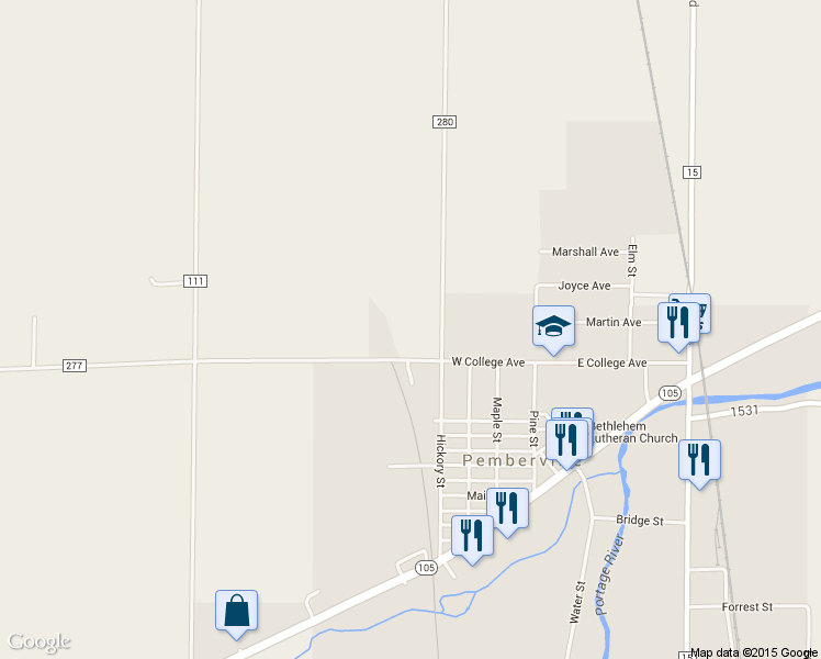 map of restaurants, bars, coffee shops, grocery stores, and more near 18061 Wegman Rd in Pemberville