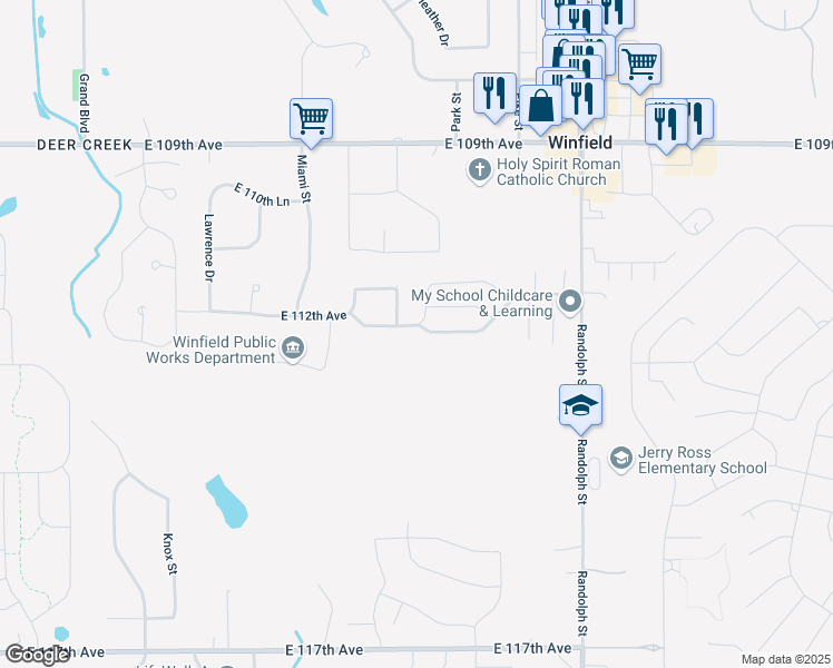 map of restaurants, bars, coffee shops, grocery stores, and more near 7505 E 112th Ave in Crown Point