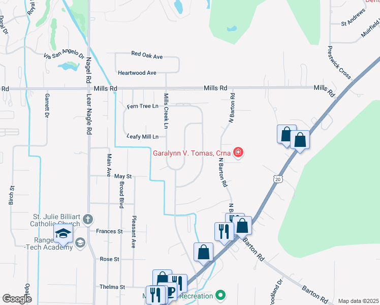 map of restaurants, bars, coffee shops, grocery stores, and more near 5047 Shady Moss Lane in North Ridgeville