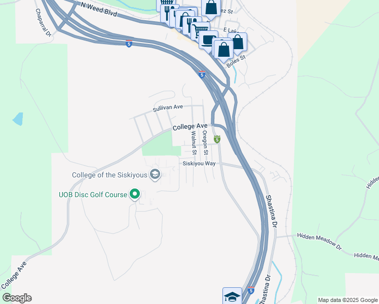 map of restaurants, bars, coffee shops, grocery stores, and more near 531 Walnut Street in Weed