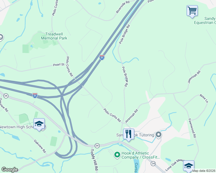 map of restaurants, bars, coffee shops, grocery stores, and more near 14 Elana Lane in Newtown