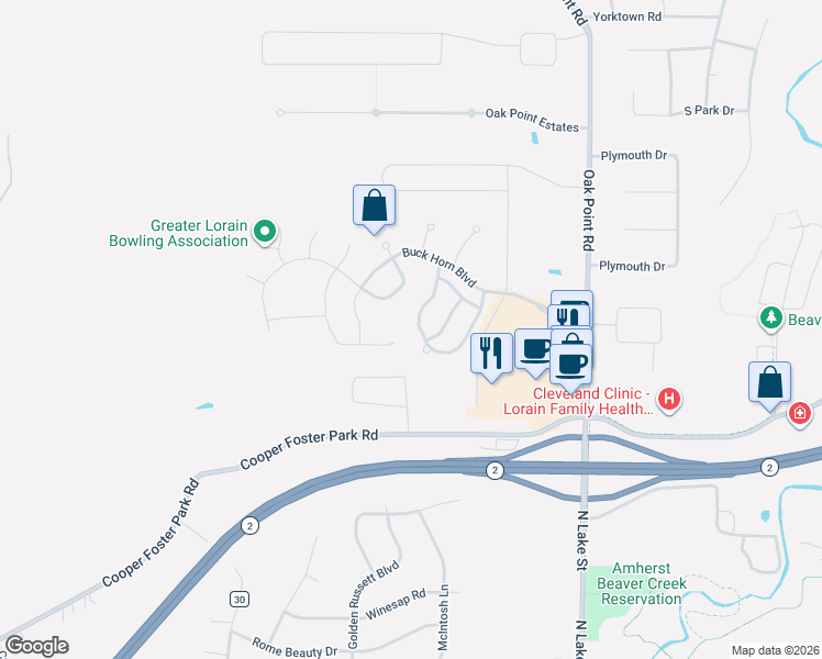 map of restaurants, bars, coffee shops, grocery stores, and more near 6164 Goldenrod Lane in Lorain