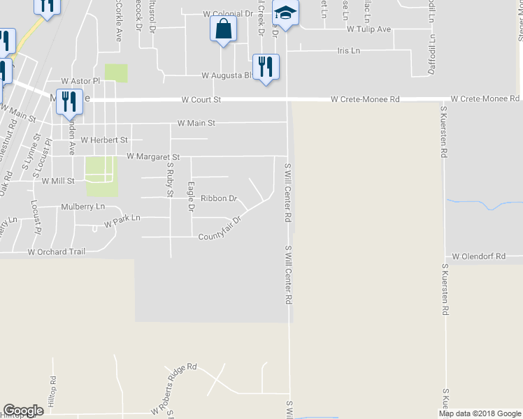map of restaurants, bars, coffee shops, grocery stores, and more near 26111 South Countyfair Drive in Monee