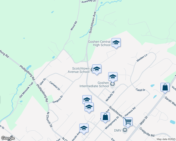 map of restaurants, bars, coffee shops, grocery stores, and more near 118 Scotchtown Road in Goshen