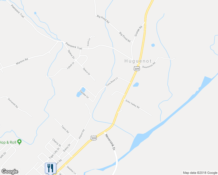 map of restaurants, bars, coffee shops, grocery stores, and more near 21 Cora Rose Lane in Huguenot