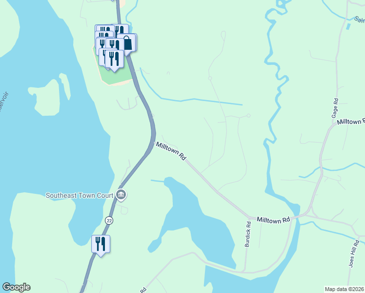 map of restaurants, bars, coffee shops, grocery stores, and more near 27 Milltown Road in Brewster