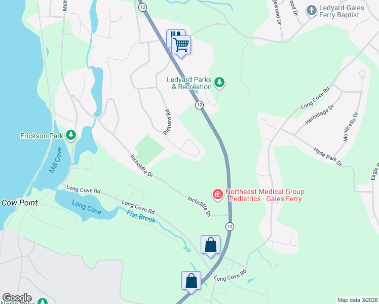 map of restaurants, bars, coffee shops, grocery stores, and more near 17 Patricia Court in Ledyard