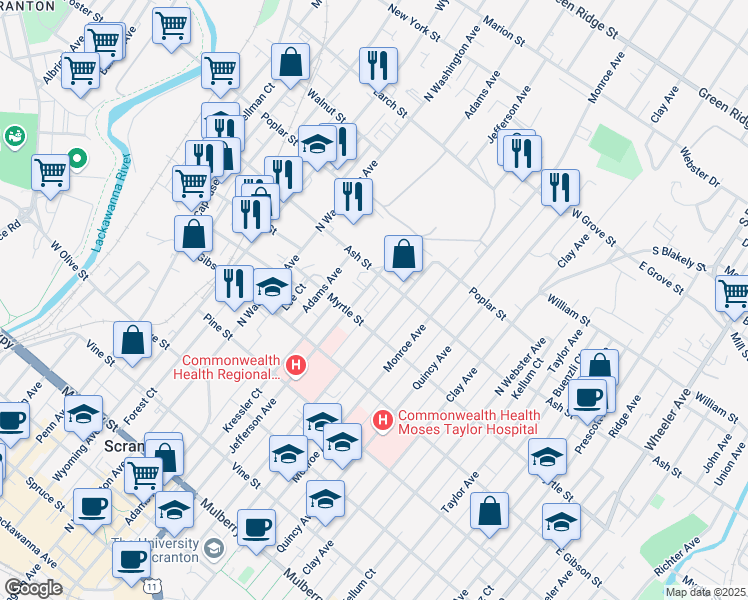 map of restaurants, bars, coffee shops, grocery stores, and more near 938 Jefferson Ave in Scranton