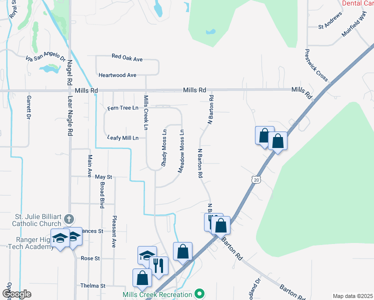 map of restaurants, bars, coffee shops, grocery stores, and more near 5047 Meadow Moss Ln in North Ridgeville