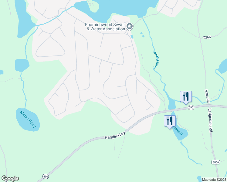 map of restaurants, bars, coffee shops, grocery stores, and more near 165 Greenview Court in Hamlin