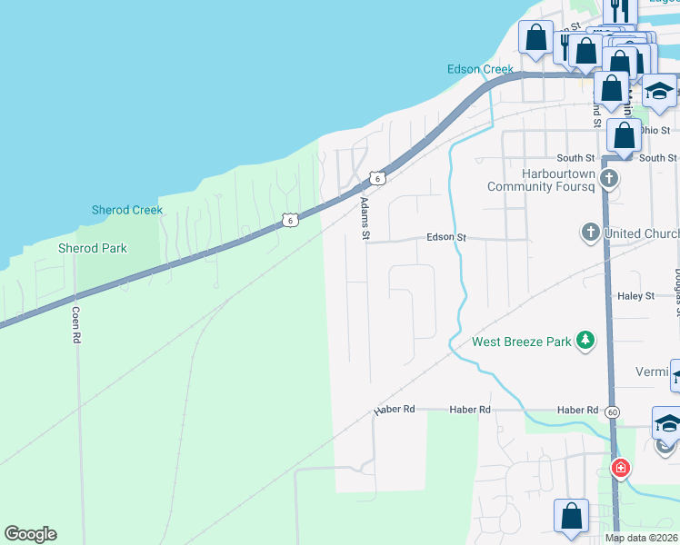map of restaurants, bars, coffee shops, grocery stores, and more near 1042 Jackson Street in Vermilion