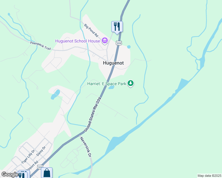 map of restaurants, bars, coffee shops, grocery stores, and more near 394 U.S. 209 in Huguenot