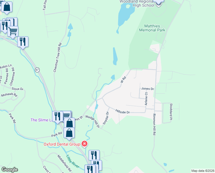 map of restaurants, bars, coffee shops, grocery stores, and more near 195 West Road in Beacon Falls