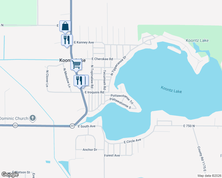 map of restaurants, bars, coffee shops, grocery stores, and more near 7776 North Tippecanoe Drive in Walkerton