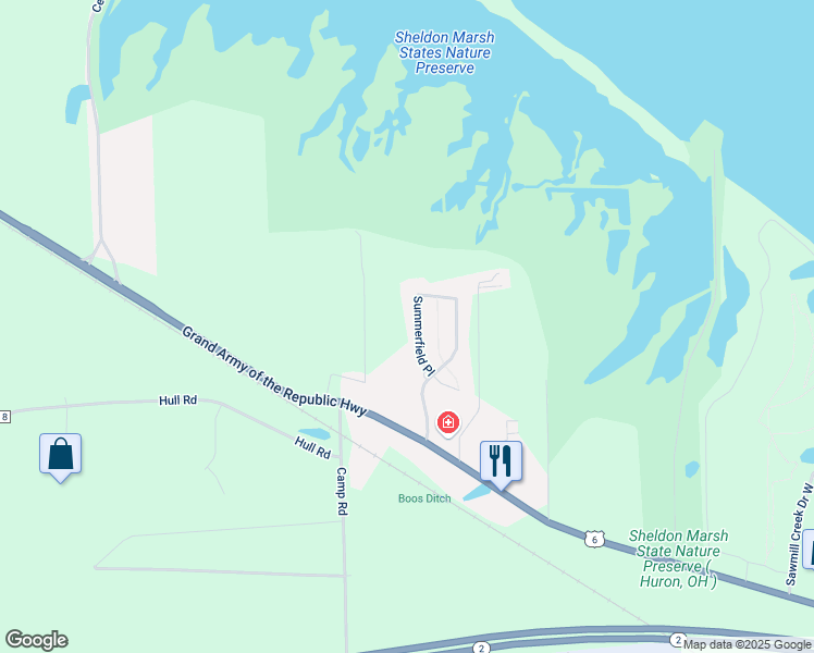 map of restaurants, bars, coffee shops, grocery stores, and more near 611 Summerfield Place in Huron