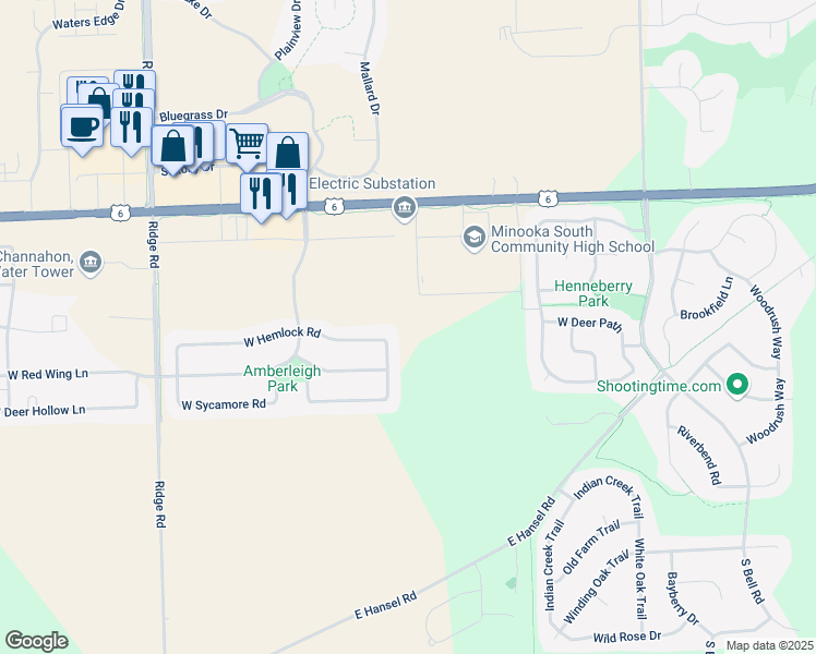 map of restaurants, bars, coffee shops, grocery stores, and more near 8505 U.S. 6 in Channahon