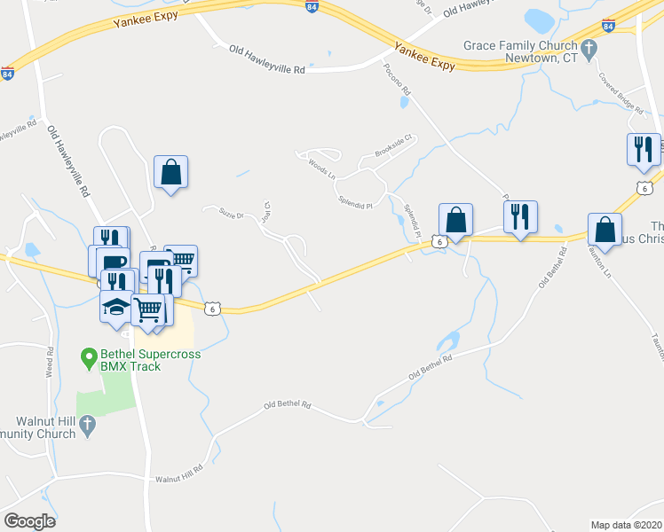 map of restaurants, bars, coffee shops, grocery stores, and more near 164 Mount Pleasant Road in Newtown