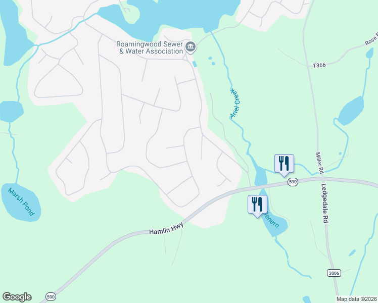 map of restaurants, bars, coffee shops, grocery stores, and more near 48 Parkwood Drive in Hamlin