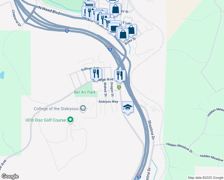 map of restaurants, bars, coffee shops, grocery stores, and more near 266 Phelps Avenue in Weed