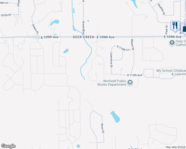 map of restaurants, bars, coffee shops, grocery stores, and more near 11234 Deer Creek Drive in Crown Point