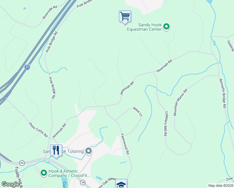 map of restaurants, bars, coffee shops, grocery stores, and more near 34 Jeremiah Road in Newtown
