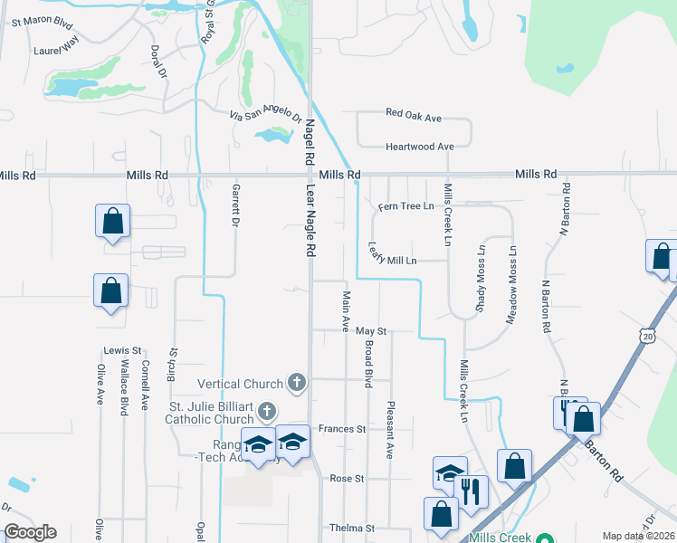 map of restaurants, bars, coffee shops, grocery stores, and more near 5104 Main Avenue in North Ridgeville