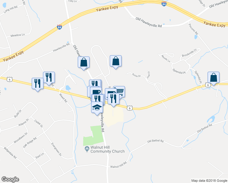 map of restaurants, bars, coffee shops, grocery stores, and more near 7 Redwood Drive in Bethel
