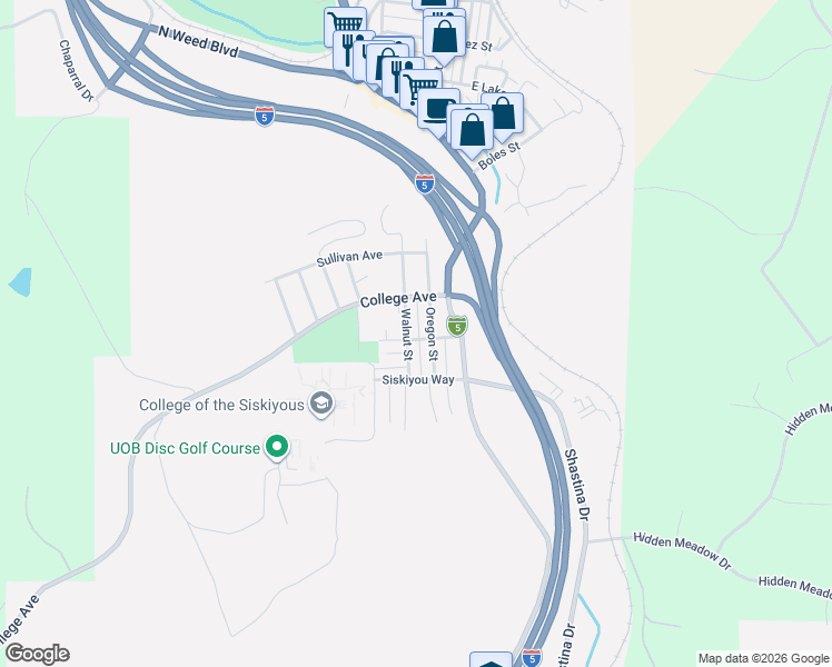 map of restaurants, bars, coffee shops, grocery stores, and more near 271 Phelps Avenue in Weed