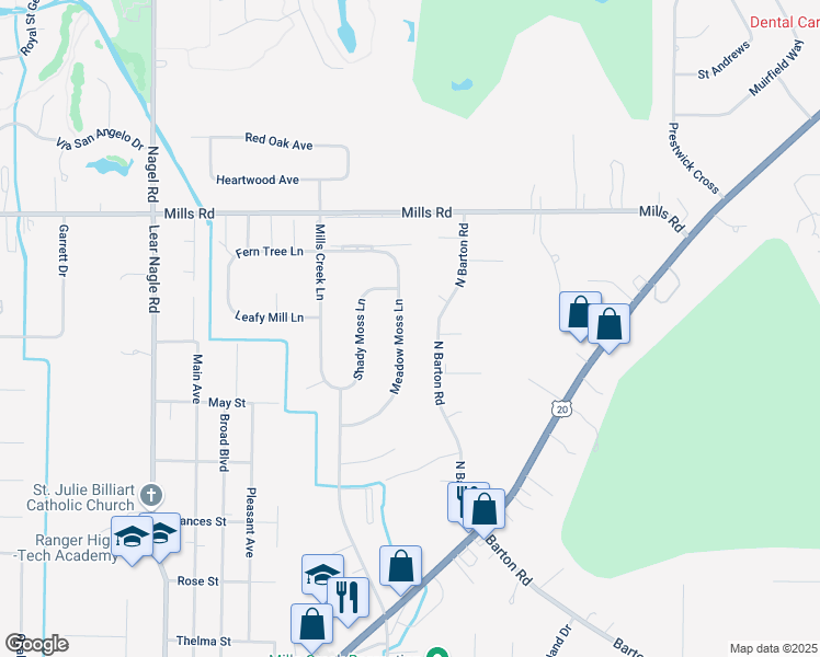 map of restaurants, bars, coffee shops, grocery stores, and more near 5047 Meadow Moss Lane in North Ridgeville
