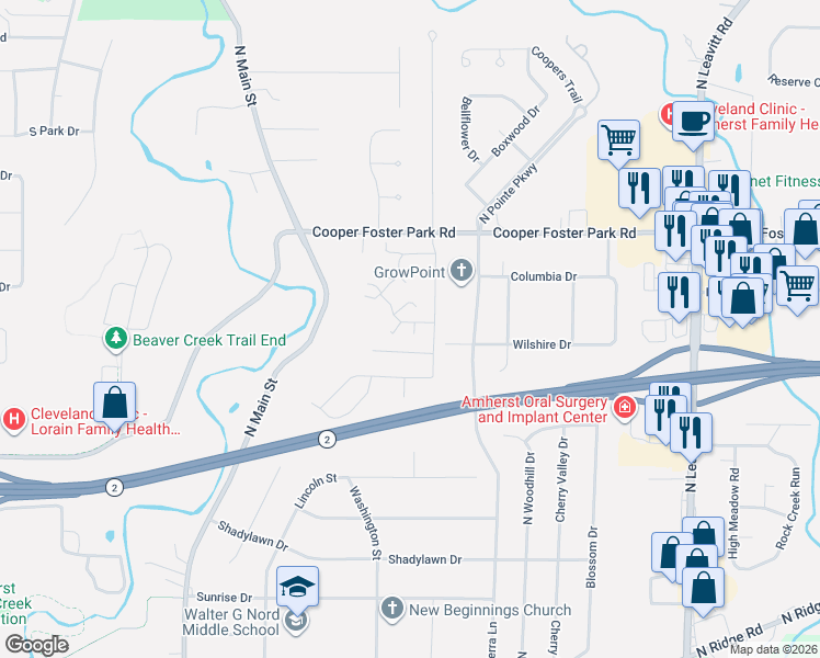 map of restaurants, bars, coffee shops, grocery stores, and more near 101 Lakeview Circle in Amherst