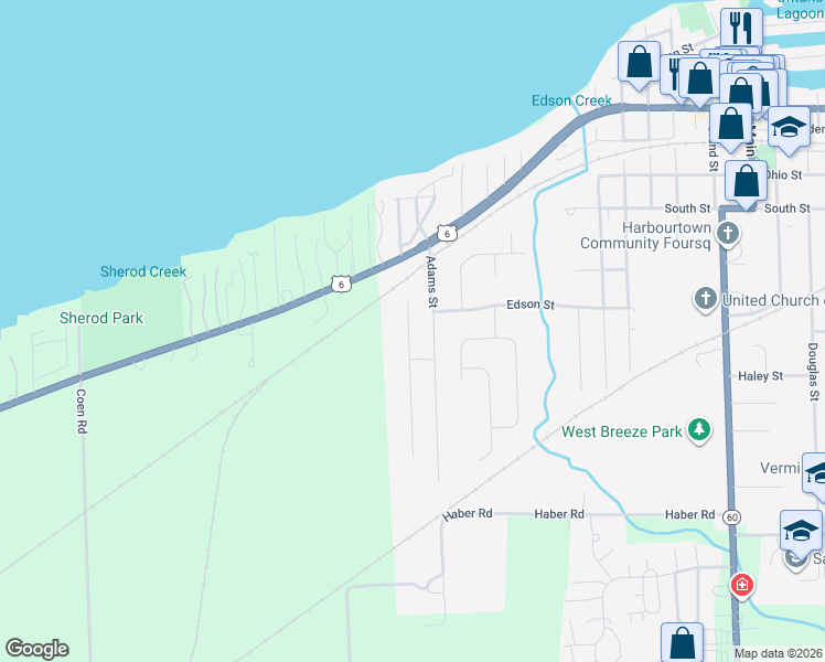 map of restaurants, bars, coffee shops, grocery stores, and more near 1042 Jackson Street in Vermilion