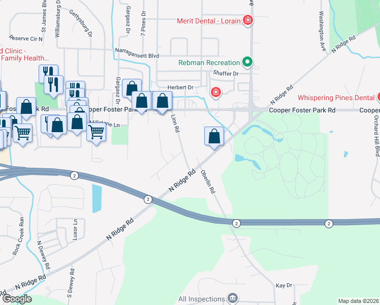 map of restaurants, bars, coffee shops, grocery stores, and more near 5565 Linn Road in Amherst