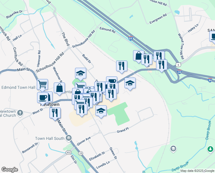 map of restaurants, bars, coffee shops, grocery stores, and more near 2 The Boulevard in Newtown