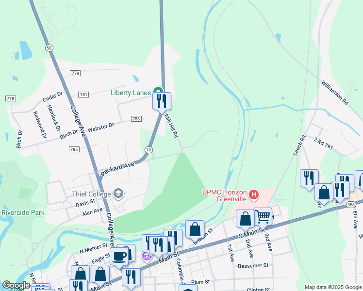 map of restaurants, bars, coffee shops, grocery stores, and more near 4 Mill Hill Road in Greenville