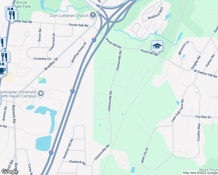 map of restaurants, bars, coffee shops, grocery stores, and more near 837 Clintonville Road in Wallingford