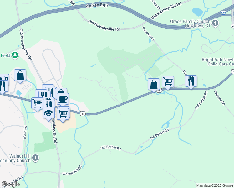 map of restaurants, bars, coffee shops, grocery stores, and more near 93 Suzie Drive in Newtown