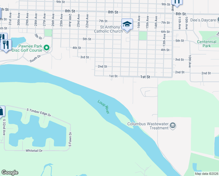 map of restaurants, bars, coffee shops, grocery stores, and more near 1905 1st Street in Columbus