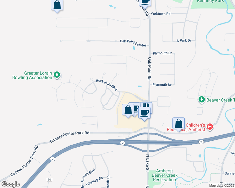 map of restaurants, bars, coffee shops, grocery stores, and more near 6520 Buck Horn Boulevard in Lorain