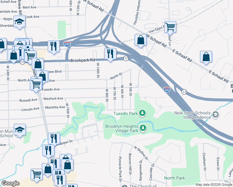 map of restaurants, bars, coffee shops, grocery stores, and more near 702 Tuxedo Avenue in Brooklyn Heights