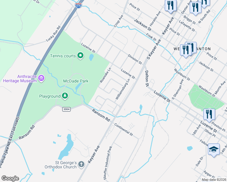 map of restaurants, bars, coffee shops, grocery stores, and more near Chesterfield Ln in Scranton
